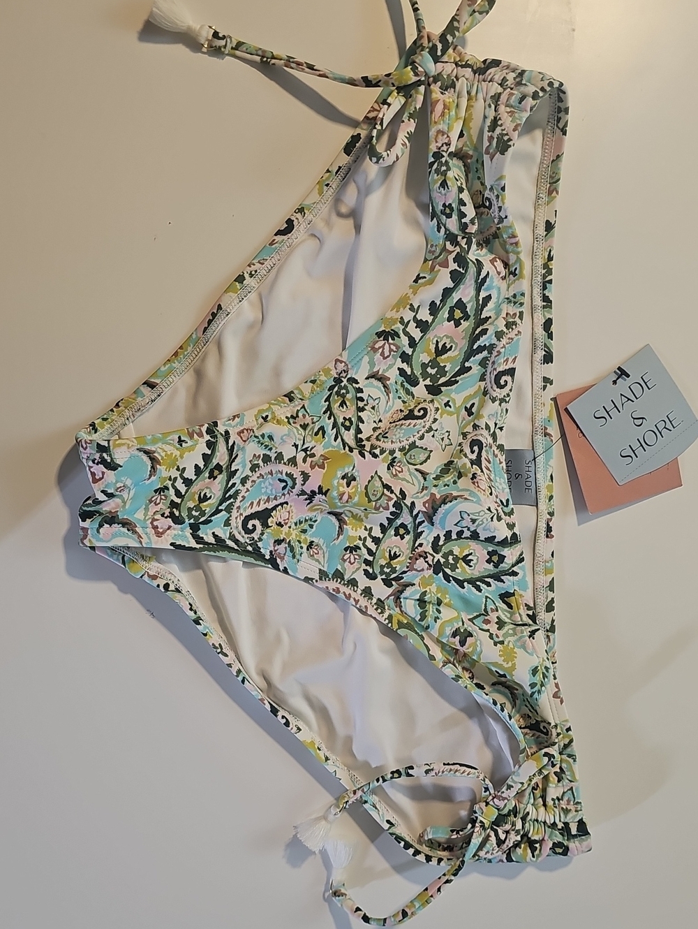 Shade & Shore Women's L Paisley Print Tassel Side-Tie Hipster Bikini Bottoms
